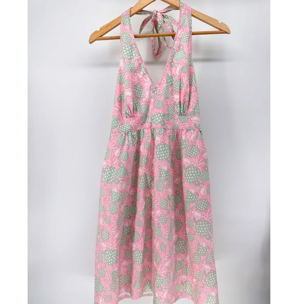 Vineyard Vines Lizzie Dress Womens 10 NWT Pink‎ Pineapple Smoothie Halter Cotton
